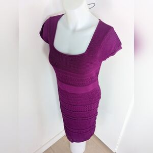 CATHERINE MALADRINO Cheryl Pointelle Knit Dress in Plum; Size M